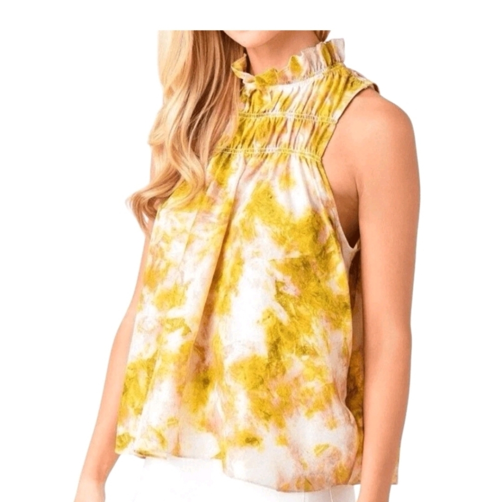Joie Sleeveless Summer Porcelain Print Blouse Size Large Chartreuse Green